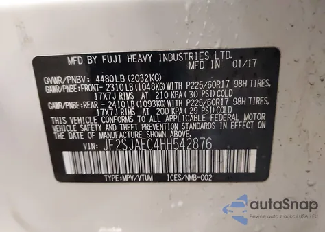 2017 Subaru Forester 2.5I Premium from USA, damaged, VIN JF2SJAEC4HH542876